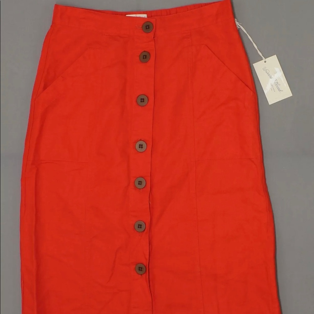 Universal Thread Red/Orange Button Front Skirt - image 3